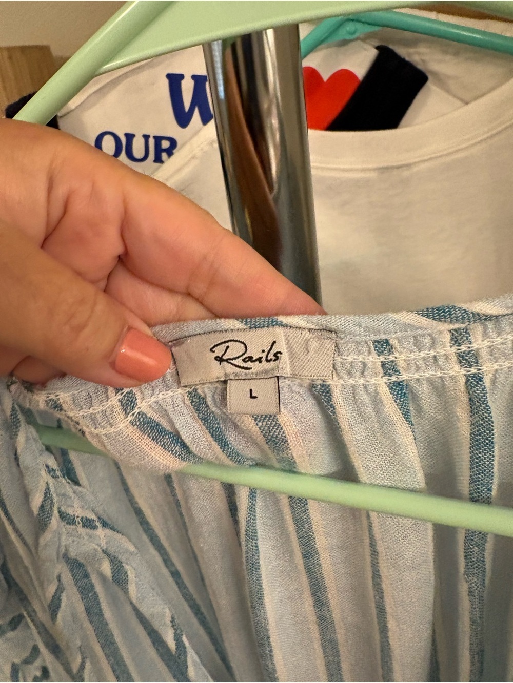Rails Iona Smocked Waist Midi Dress (L, Cambria Stripe Blue) 100% linen. - Picture 3 of 6